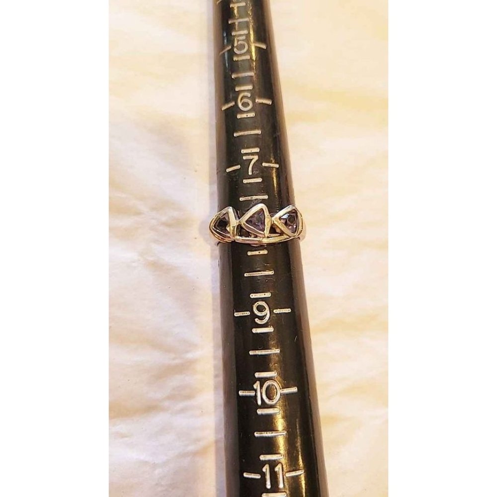 Sterling Silver Amethyst 3 Stone Ring Size 8